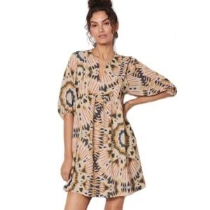 BA&SH Cleo Mini Dress Tie Dye Oversized Ikat Print Boho Casual Size 1 (XS-2)
